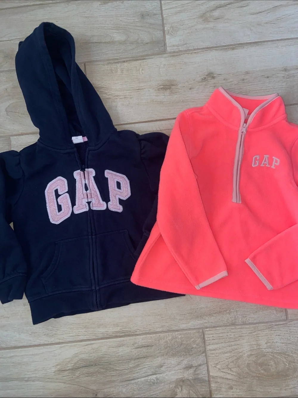 GAP Original Retro Kids 5T Navy Hooded Zip Jacket Pink Half-Zip Fleece Sweater